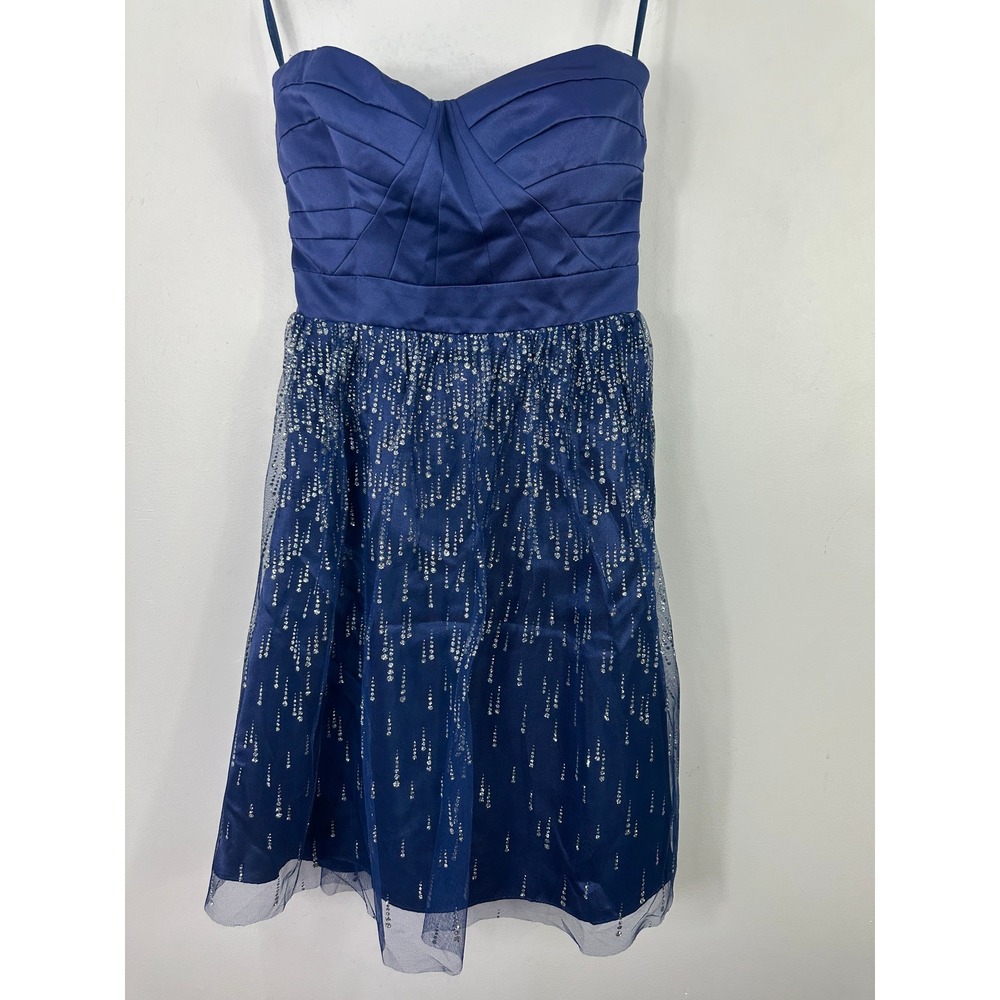 Hailey Logan Adrianna Papell Cocktail Dress Women 9/10 Blue Glitter Cage Back